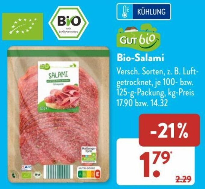 Gut Bio BioSalami 100125 g Packung Angebot bei Aldi Süd