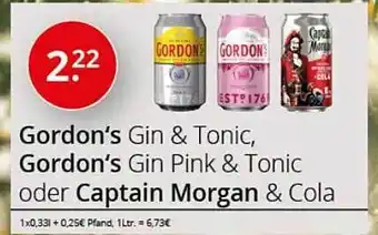 Sagasser Gordon's gin & tonic, gin pink &tonic oder captain morgan & cola Angebot