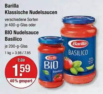 V Markt Barilla klassiche nudelsaucen oder bio nudelsauce basilico Angebot