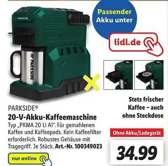 Lidl Parkside 20-v-akku-kaffeemaschine Angebot