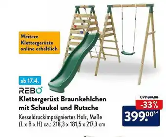 Aldi Nord Rebo klettergerüst braunkehlchen mit schaukel und rutsche Angebot