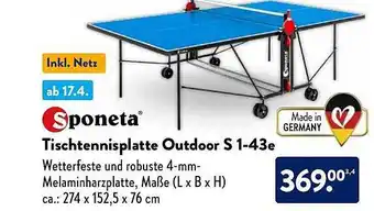 Aldi Nord Sponeta tischtennisplatte outdoor s 1-43e Angebot