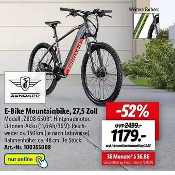 Lidl E-bike mountainbike 27,5 zoll zündapp Angebot