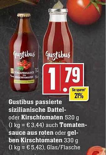 Scheck-in-Center Gustibus passierte sizilianische dattel- oder kirschtomaten auch tomatensauce aus roten oder gelben kirschtomaten Angebot