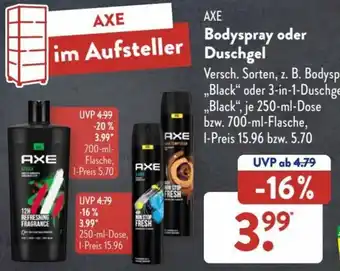 Aldi Süd Axe Bodyspray oder Duschgel 250 ml Dose/700 ml Flasche Angebot