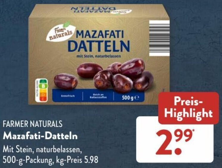 Farmer Naturals Mazafati Datteln 500 g Packung Angebot bei Aldi Süd