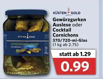 Combi Küsten Gold Gewürzgurken Auslese oder Cocktail Cornichons 370/720ml Angebot