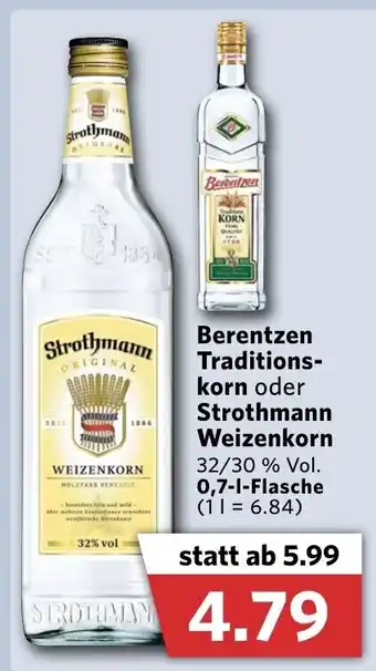 Combi Berentzen Traditionskorn, oder Strothmann Weizenkorn 0,7L Angebot