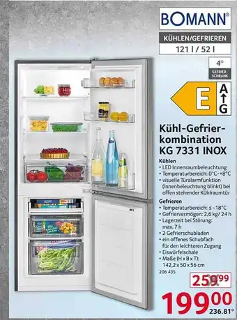 Selgros Bomann kühl- gefrierkombination kg 7331 inox Angebot