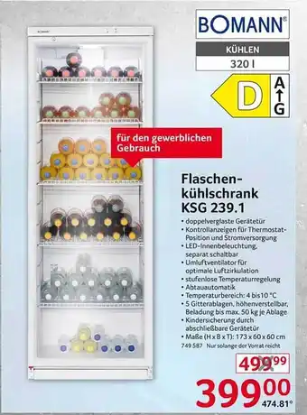 Selgros Bomann flaschenkühlschrank ksg 239.1 Angebot