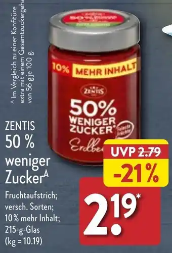 Aldi Nord Zentis 50% weniger Zucker 215 g Glas Angebot