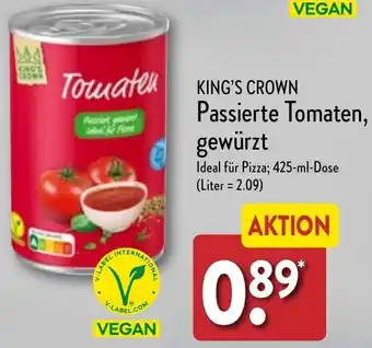Aldi Nord King's Crown Passierte Tomaten, gewürzt 425 ml Dose Angebot