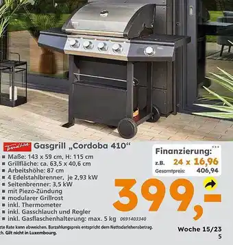 Globus Baumarkt Trendline gasgrill cordoba 410 Angebot
