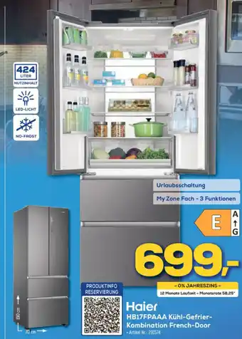 Euronics Berlet Haier HB17FPAAA Kühl Gefrier Kombination French Door Angebot