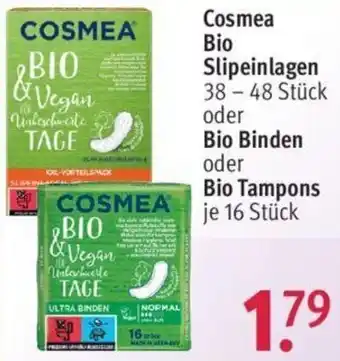 Rossmann Cosmea Bio Slipeinlagen 38-48 Stück oder Bio Binden oder Bio Tampons 16 Stück Angebot