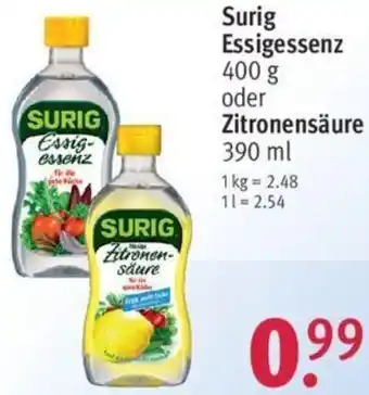 Rossmann Surig Essigessenz 400 g oder Zitronensäure 390 ml Angebot