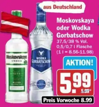 Hit Moskovskaya oder Wodka Gorbatschow 0,5/0,7 L Flasche Angebot