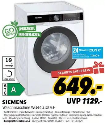 MEDIMAX Siemens Waschmaschine WG44G100EP Angebot