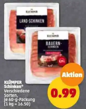 PENNY Klümper Schinken 60 g Packung Angebot