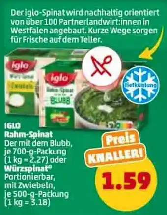 PENNY Iglo Rahm Spinat 700 g oder Würzspinat 500 g Packung Angebot