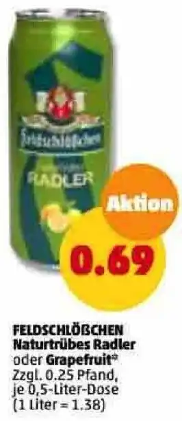 PENNY Feldschlößchen Naturtrübes Radler oder Grapefruit 0,5 Liter Dose Angebot