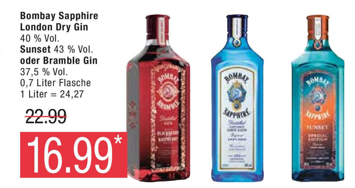 Bombay Sapphire London Dry Gin, Sunset o. Bramble Gin 700 ml Angebot