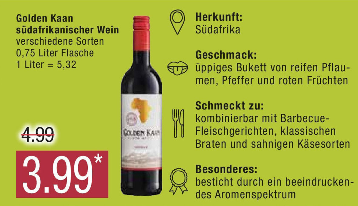 Golden Kaan sudafrikanischer Wein 750 ml Angebot bei Marktkauf