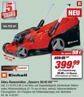 toom Baumarkt Einhell Akku Rasenmäher Rasarro 36/42 Kit Angebot