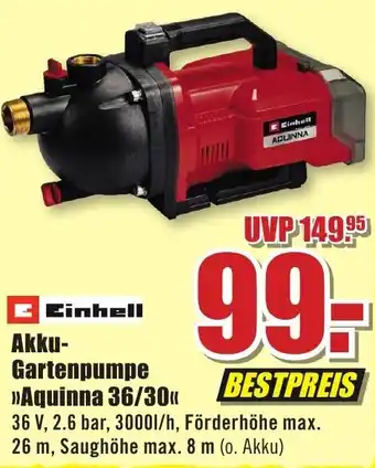 B1 Discount Baumarkt Einhell Akku Gartenpumpe Aquinna 36/30 Angebot