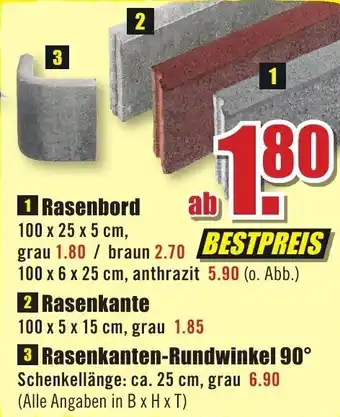 B1 Discount Baumarkt Rasenbord, Rasenkante oder Rasenkanten Rundwinkel 90° Angebot