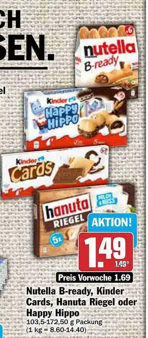 AEZ Nutella b-ready, kinder cards, hanuta riegel oder happy hippo Angebot