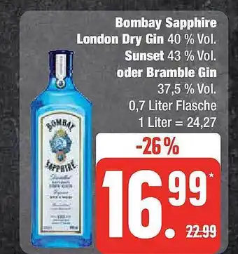 Edeka Bombay sapphire london dry gin,sunset oder bramble gin Angebot