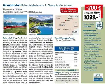 Lidl Reisen Graubünden bahn-erlebnisreise 1. klasse in der schweiz Angebot