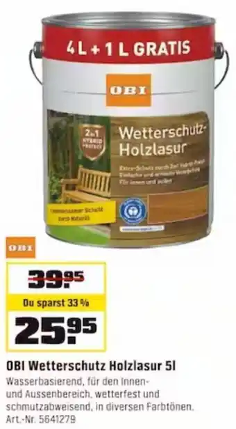 OBI OBI Wetterschutz Holzlasur 5L Angebot