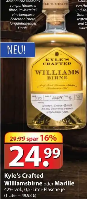 Famila Nord Ost Kyle's Crafted Williamsbirne oder Marille 0,5L Angebot