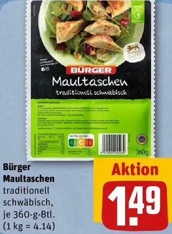 REWE Bürger Maultaschen 360 g Btl. Angebot