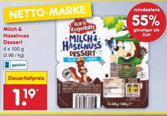 Netto Marken-Discount Milch & Haselnuss Dessert 4*100 g Angebot