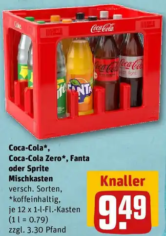 REWE Coca-Cola, Coca Cola Zero, Fanta oder Sprite Mischkasten 12x1 L-Fl. Kasten Angebot