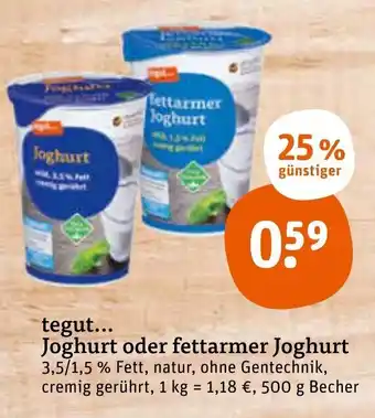 tegut Tegut Joghurt oder fettarmer Joghurt 500g Becher Angebot