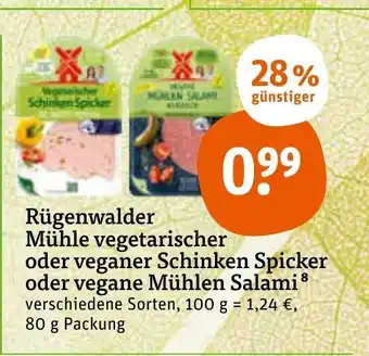 tegut Rügenwalder Mühle Vegetarischer oder veganer Schinken Spicker oder vegane Mühlen Salami 80g Angebot