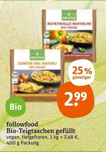 tegut Followfood Bio Teigtaschen gefüllt 400g Angebot