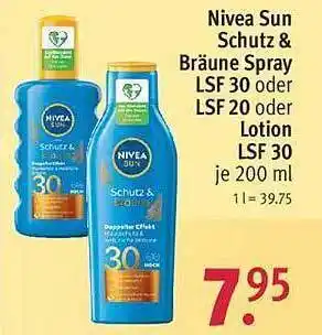 Rossmann Nivea sun schutz & bräune spray lsf 30 oder 20, lotion lsf 30 Angebot