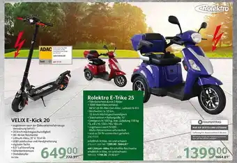 Selgros Rolektro e-trike 25 oder velix e-kick 20 Angebot