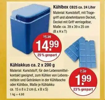 V Markt Kühlbox cb25 ca. 24 liter oder kühlakkus Angebot