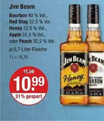 V Markt Jim beam bourbon, red stag, honey, apple oder peach Angebot