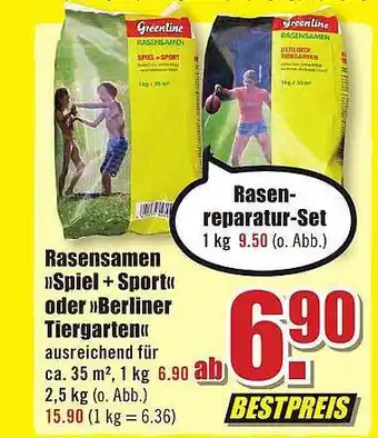 B1 Discount Baumarkt Greenline rasensamen „spiel + sport“ oder „berliner tiergarten“ Angebot