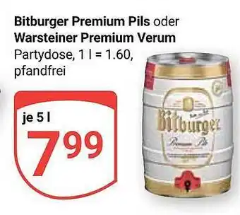 Globus Bitburger premium pils oder warsteiner premium verum Angebot