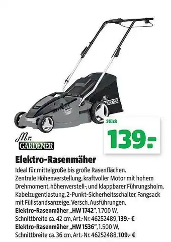 Hagebau Mr. gardener elektro-rasenmäher Angebot