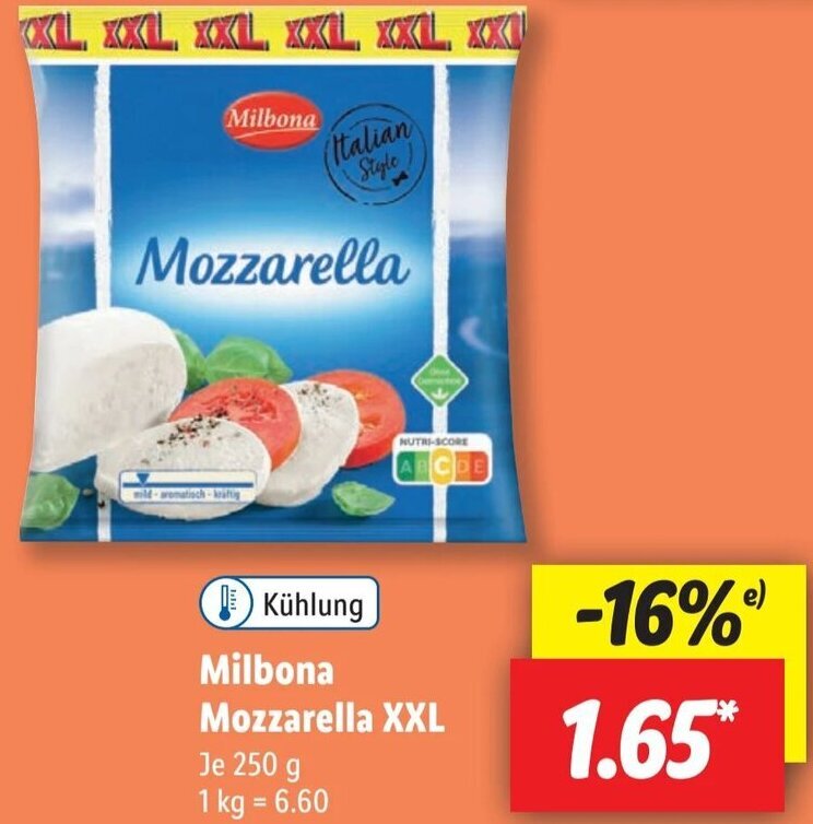 Milbona Mozzarella XXL 250 g Angebot bei Lidl