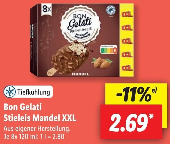Bon Gelati Stieleis Mandel XXL 8x120 ml Angebot bei Lidl
